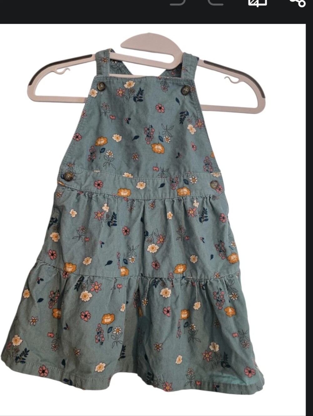 Carter's Dusty Teal Floral Tiered Corduroy Overall Dress Size 4T In EUC